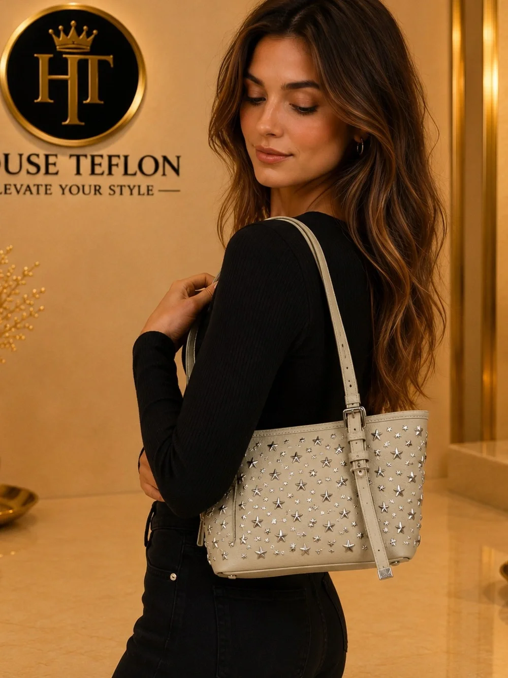 Jimmy Choo Star Studded Leather Tote Bag – Made in Italy